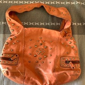 Studded Peach Leather Shoulder Bag